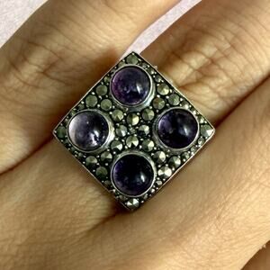 sterling silver vintage marcasite studded amethyst ring size 6